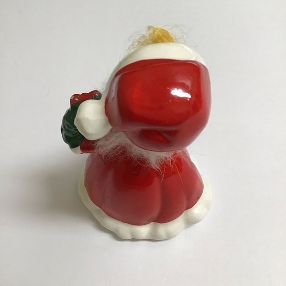 Napco ? Ceramic Christmas Girl Figurine Wreath Hair Fur Red Mrs. Claus Dress VTG - Picture 14 of 14